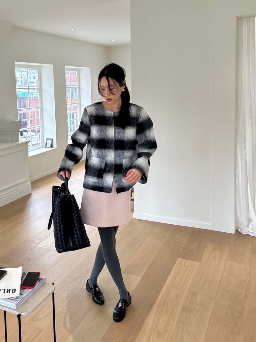 ME MO韓國直郵㊣女士新品職業休閑25秋冬人氣熱賣夾克格紋ME MO夾克