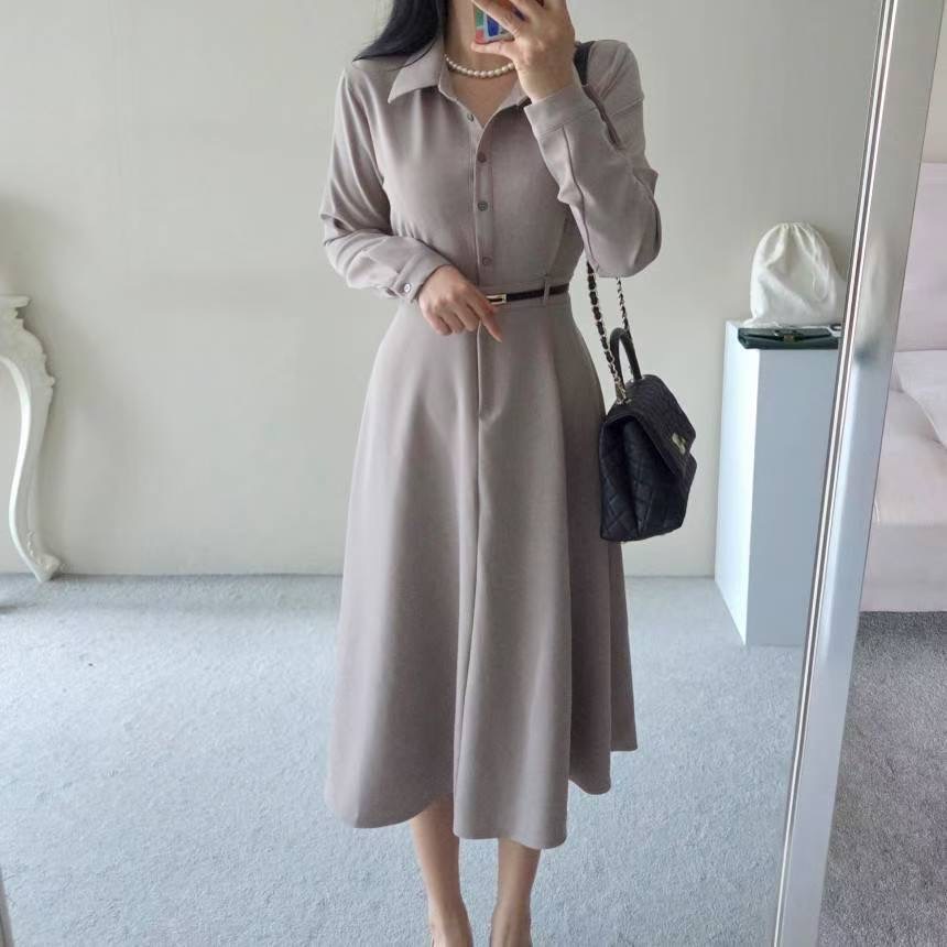 EEYOU東大門㊣實拍女裝新品熱賣人氣休閑職業連衣裙不含腰帶EEYOU連衣裙圖色1