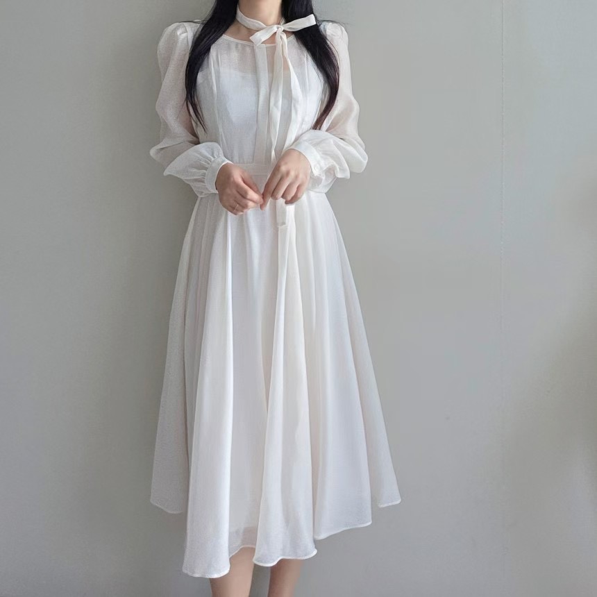EEYOU韓國代購㊣女士新款熱賣真品時尚職業推薦連衣裙含脖帶EEYOU連衣裙圖色2