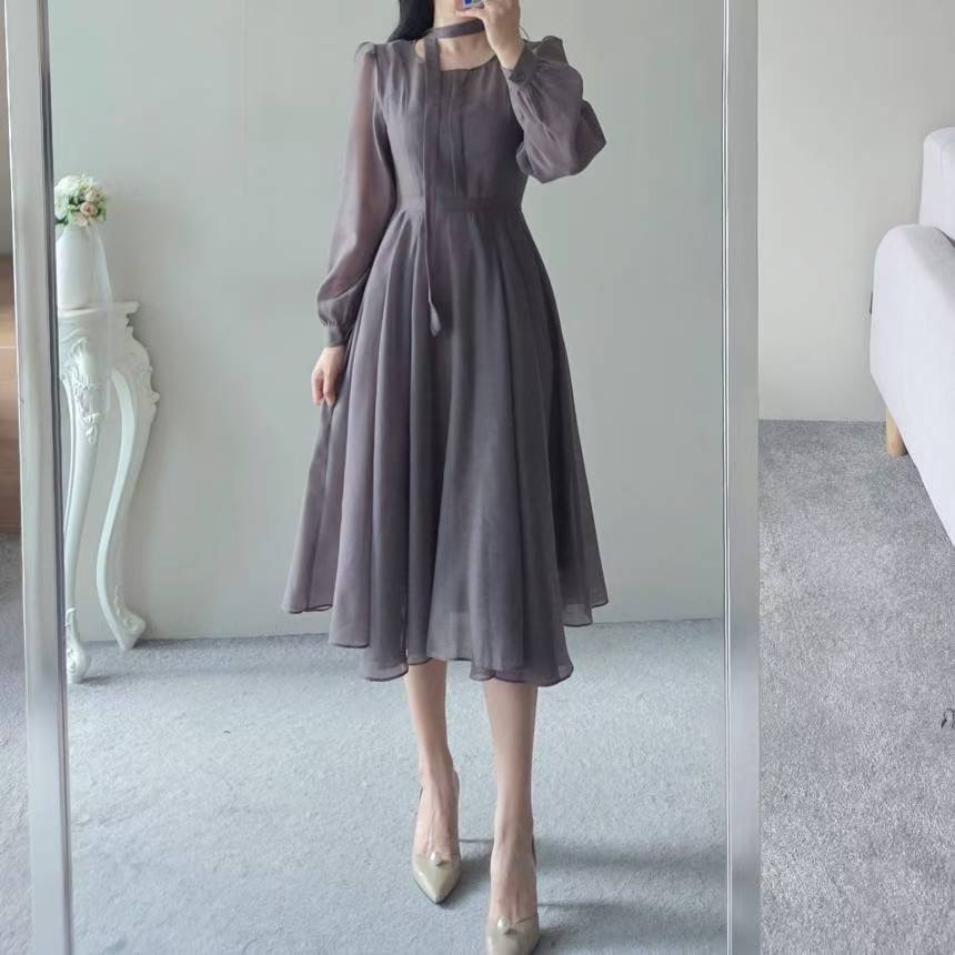 EEYOU韓國代購㊣女士新款熱賣真品時尚職業推薦連衣裙含脖帶EEYOU連衣裙圖色3