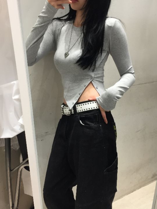 mars東大門㊣實拍女裝新品真品25秋冬推薦職業時尚長袖T恤紐扣mars長袖T恤