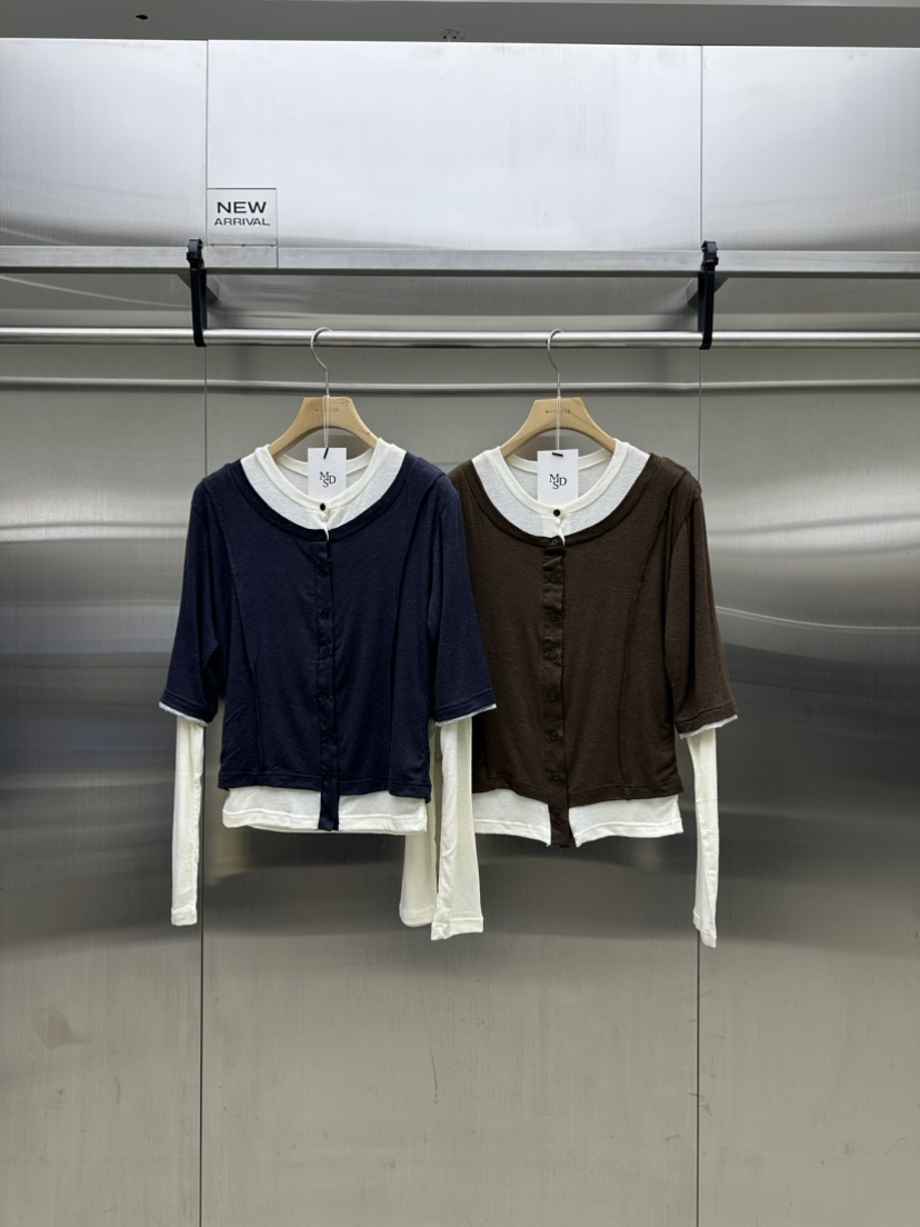 MYDRESS東大門㊣實拍女裝新款休閑25秋冬長袖T恤假兩件羊毛MYDRESS長袖T恤
