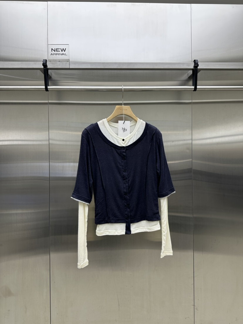 MYDRESS東大門㊣實拍女裝新款休閑25秋冬長袖T恤假兩件羊毛MYDRESS長袖T恤圖色1