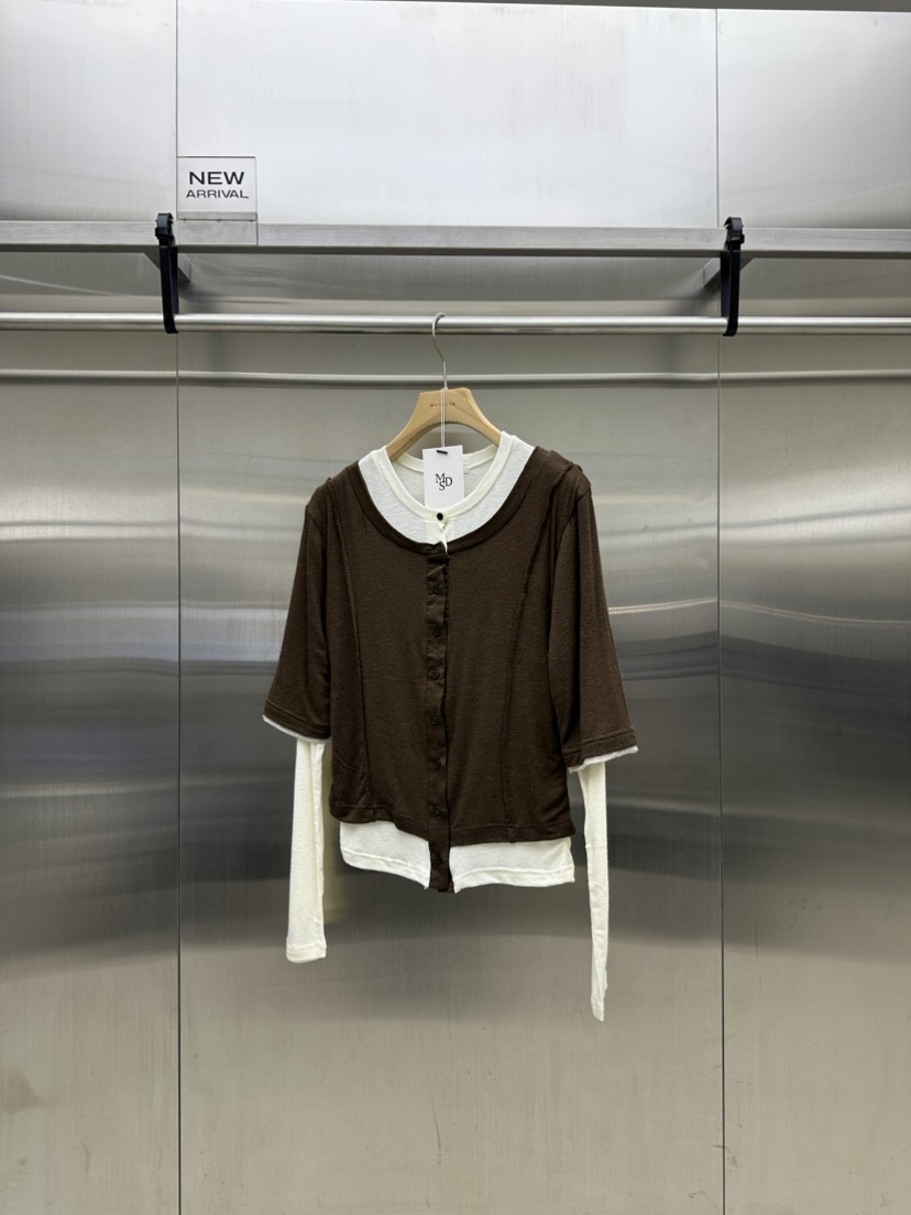 MYDRESS東大門㊣實拍女裝新款休閑25秋冬長袖T恤假兩件羊毛MYDRESS長袖T恤圖色2