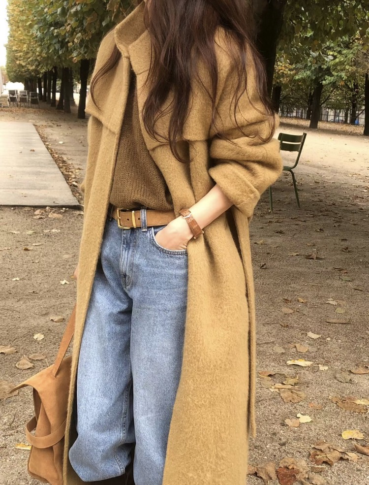 OBJET韓國代購㊣女裝新品熱賣時尚休閑真品25秋冬中長款大衣love us u/OBJET中長款大衣