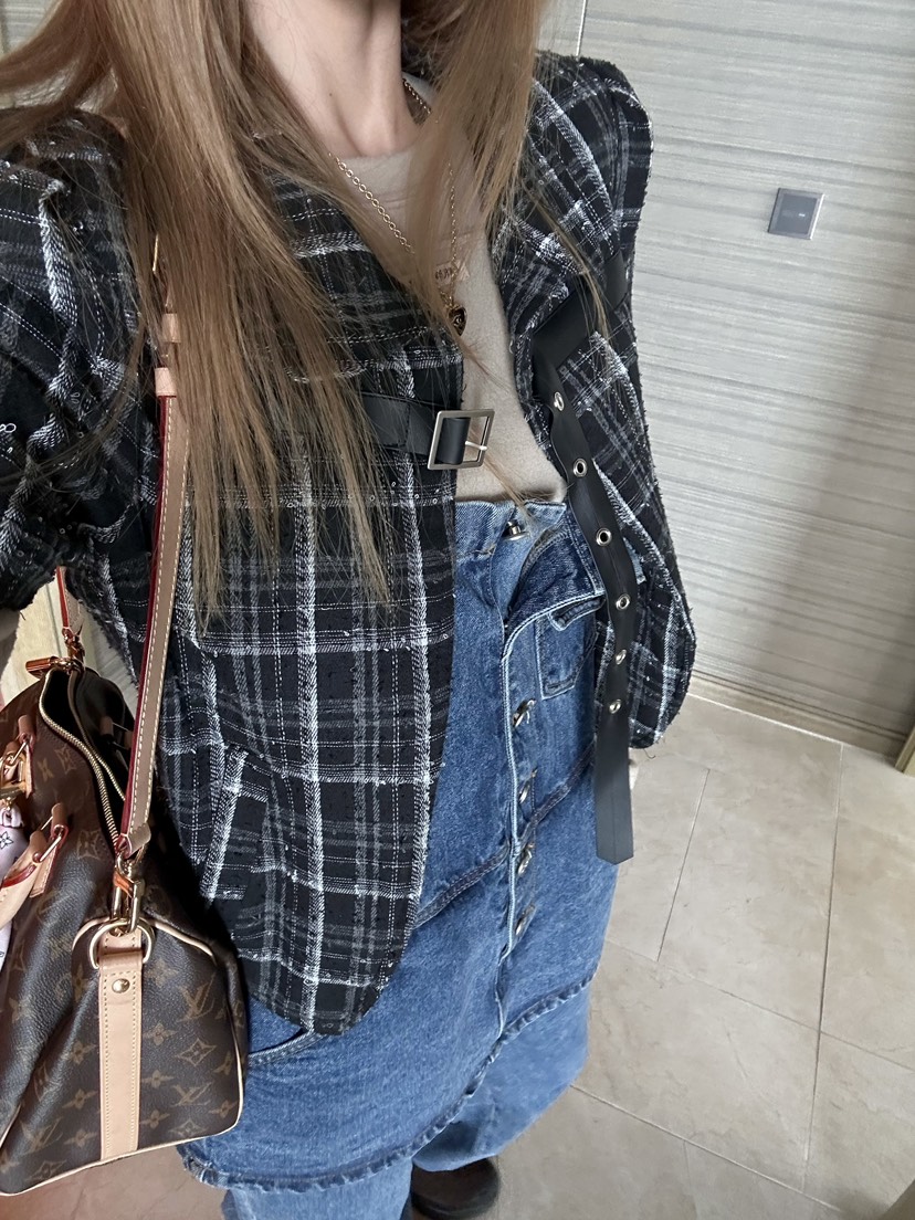 ZEROZERO韓國直郵㊣女裝新款熱賣推薦職業夾克粗花呢格紋絎縫ZEROZERO夾克