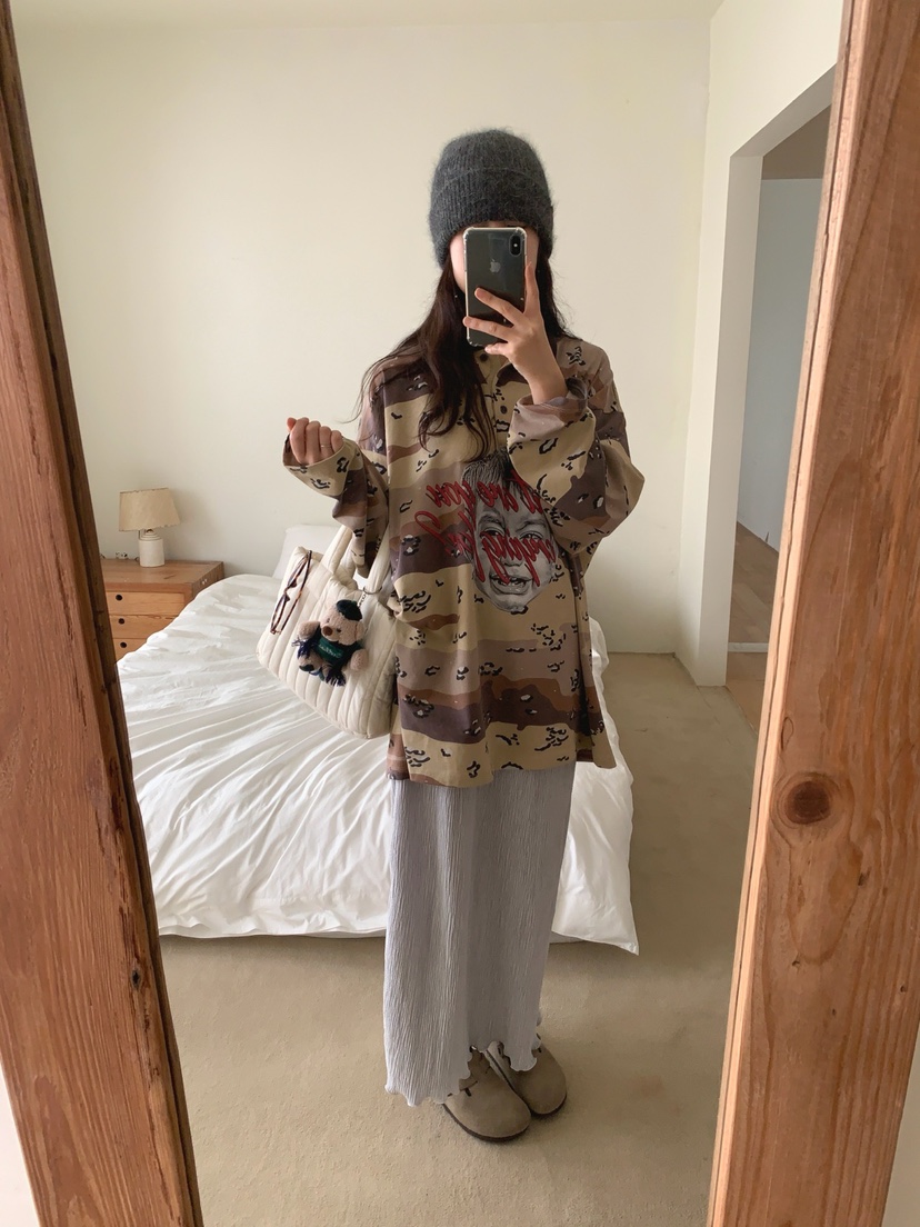 TOLL韓國直郵㊣女士新款休閑推薦真品職業人氣熱賣長袖T恤迷彩TOLL長袖T恤