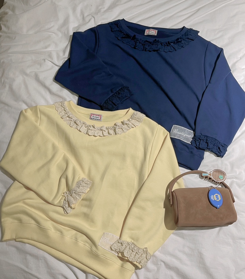 BOUTIQUE-L東大門㊣實拍女士新款熱賣真品人氣衛衣荷葉邊露肩BOUTIQUE-L衛衣