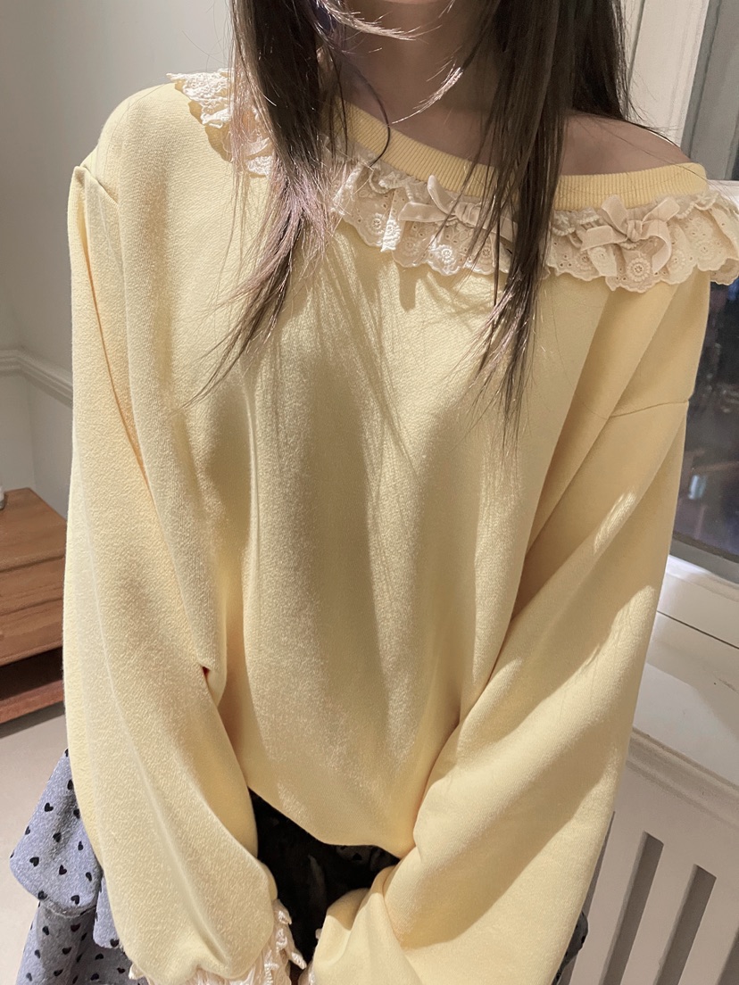 BOUTIQUE-L東大門㊣實拍女士新款熱賣真品人氣衛衣荷葉邊露肩BOUTIQUE-L衛衣