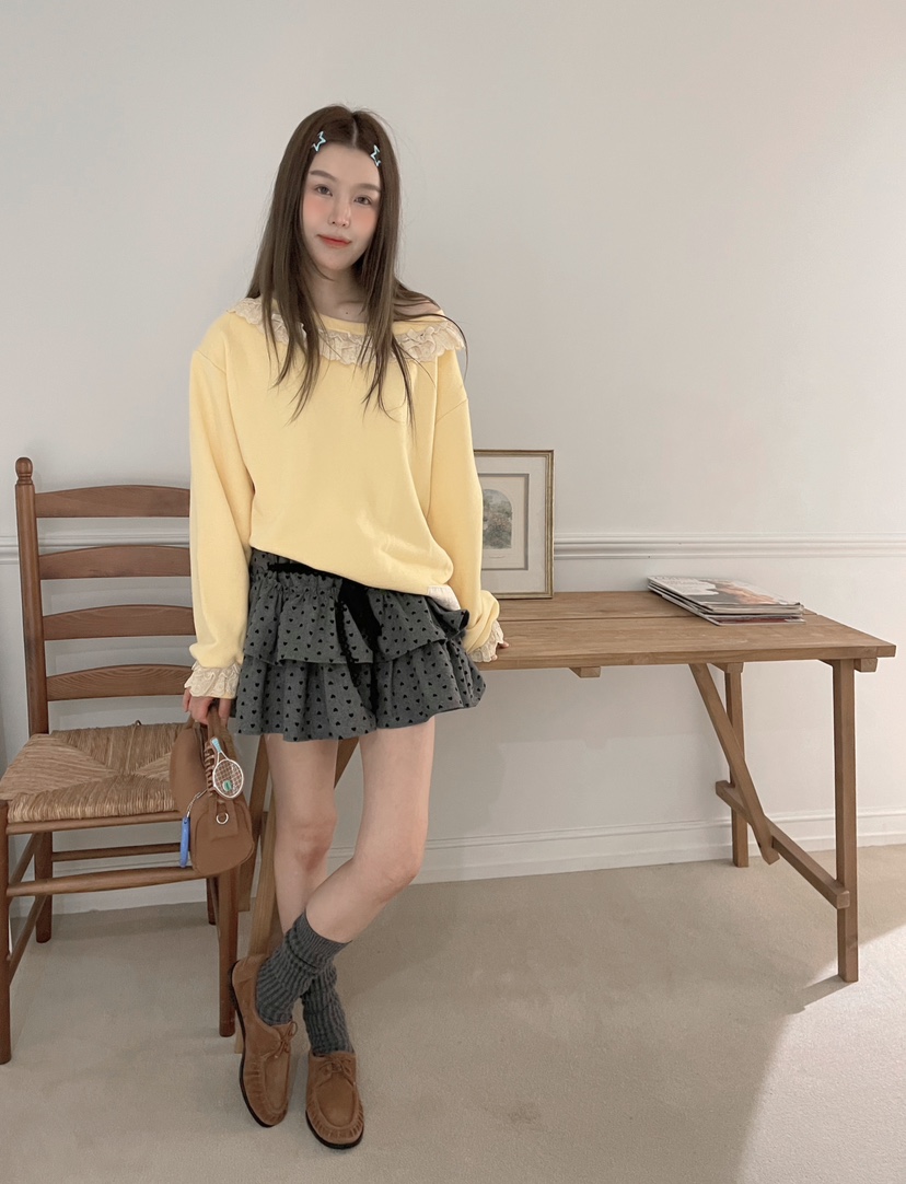 BOUTIQUE-L東大門㊣實拍女士新款熱賣真品人氣衛衣荷葉邊露肩BOUTIQUE-L衛衣