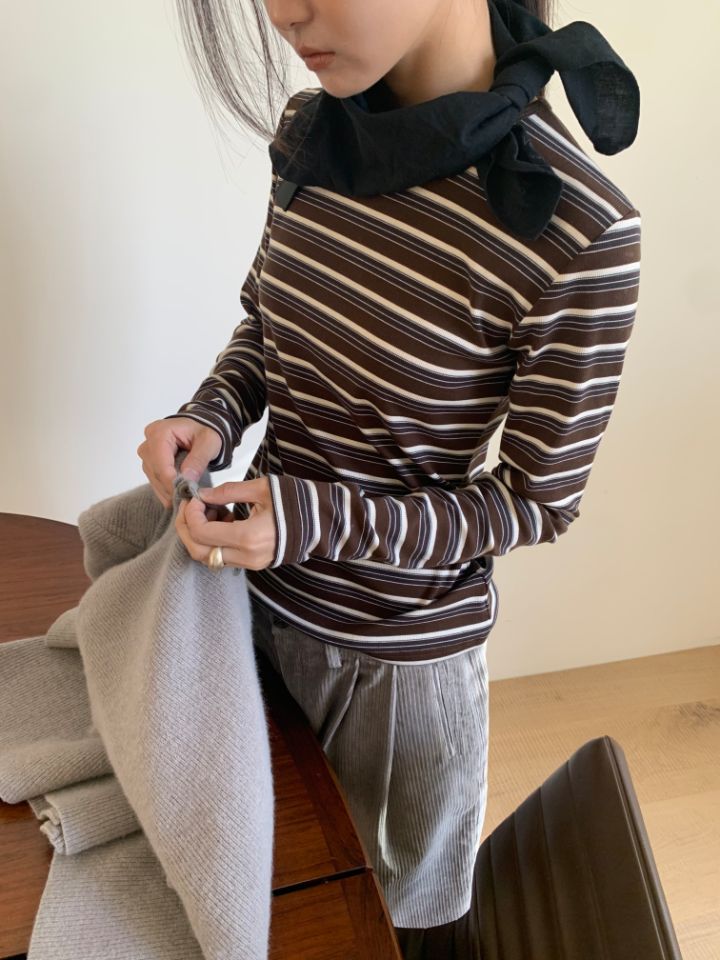 MARE東大門㊣實拍女裝新品時尚25秋冬真品熱賣休閑長袖T恤條紋MARE長袖T恤