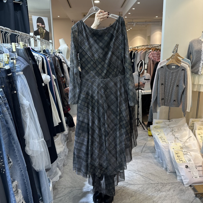 CHEAP-CHIC東大門㊣直郵女裝新品時尚連衣裙不含飾品格紋長款CHEAP-CHIC/CHARLES THE SECOND連衣裙