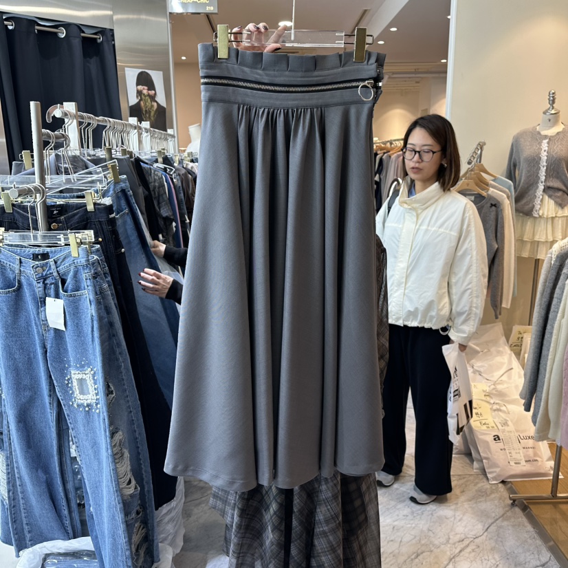 CHEAP-CHIC韓國代購㊣女士新款人氣真品熱賣時尚25秋冬長裙拉鏈CHEAP-CHIC/CHARLES THE SECOND長裙圖色1灰色