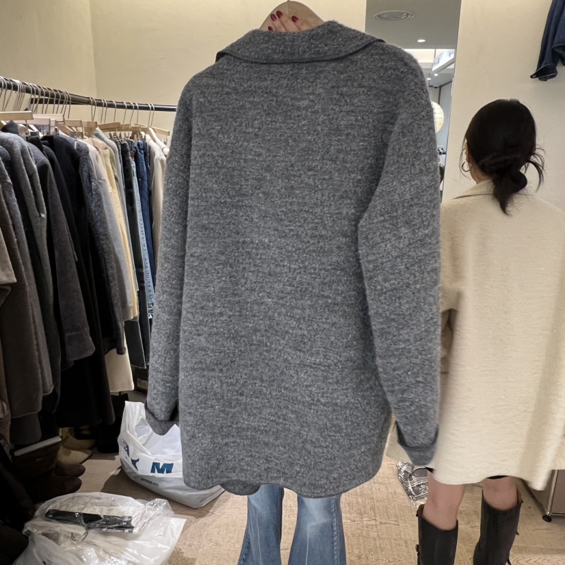W AND J韓國代購㊣女裝新品職業25秋冬推薦人氣中長款大衣W AND J中長款大衣