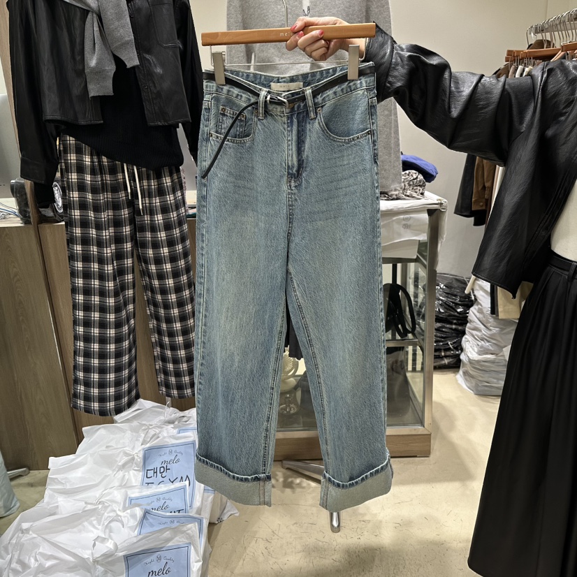 MELO東大門㊣直郵女士新品休閑25秋冬人氣職業牛仔褲不含腰帶MELO牛仔褲圖色1