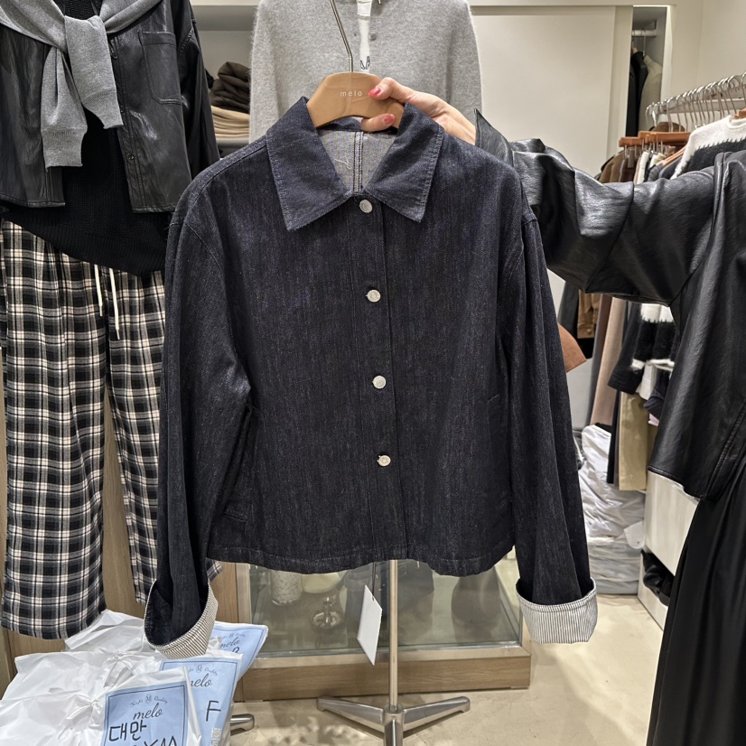MELO韓國代購㊣女裝新品休閑25秋冬真品人氣職業推薦熱賣夾克MELO夾克圖色1深藍色