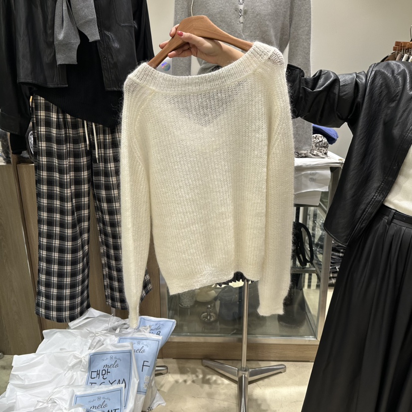 MELO韓國直郵㊣女裝新品職業熱賣休閑人氣針織衫不含項鏈V領MELO針織衫