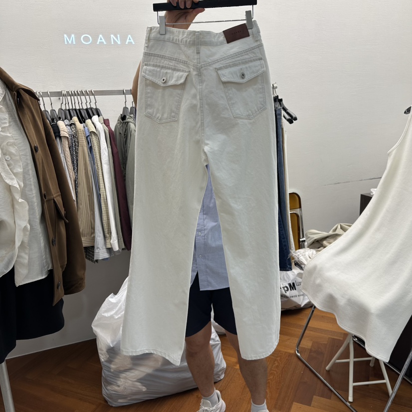 MOANA東大門㊣代購女士新款休閑時尚25秋冬休閑褲奶油色口袋MOANA休閑褲