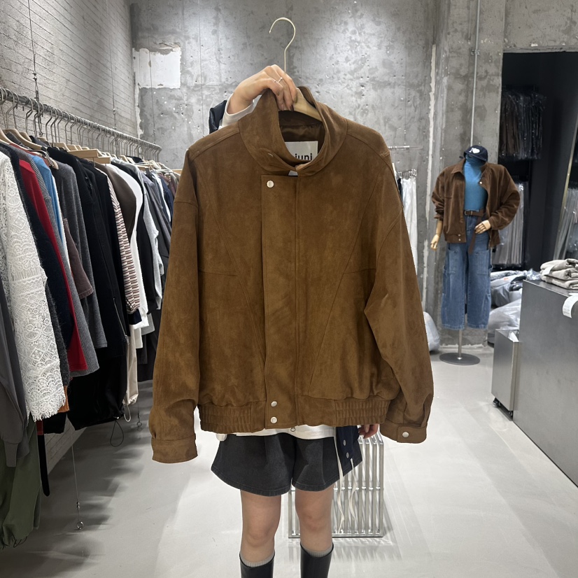 JUNI韓國代購㊣女士新品25秋冬休閑職業夾克不含內搭絨面革my juni夾克圖色1
