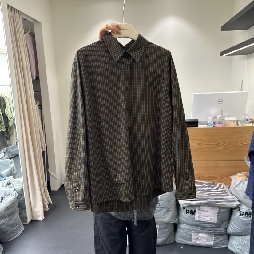 BANUL韓國代購㊣女裝新品真品推薦休閑職業時尚襯衫蕾絲衫格紋BANUL襯衫/蕾絲衫圖色4棕色