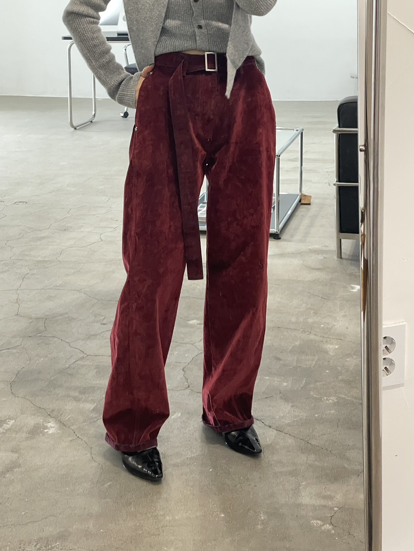 CHAHEE東大門㊣直郵女裝新款真品休閑推薦休閑褲天鵝絨含腰帶CHAHEE休閑褲
