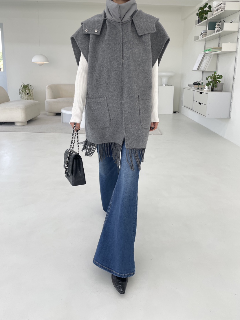 CHAHEE韓國代購㊣女士新品人氣25秋冬熱賣時尚馬甲斗篷連帽CHAHEE馬甲