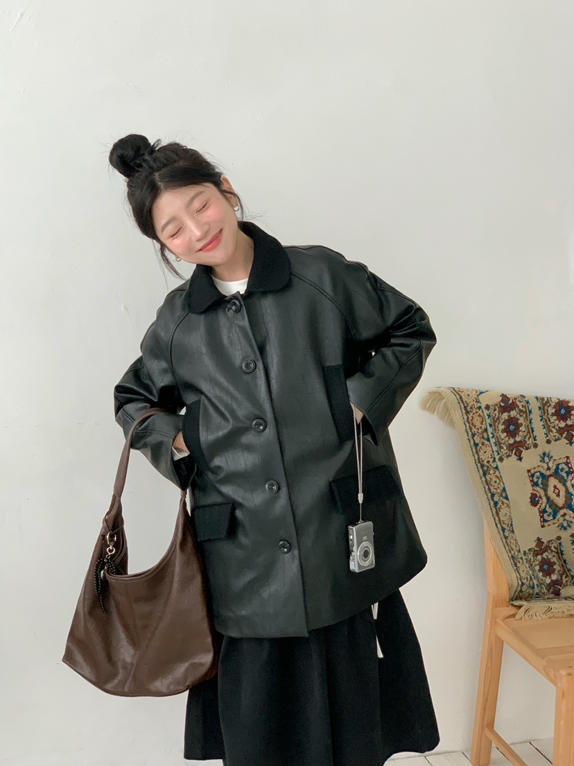 BEFORE SUNRISE韓國直郵㊣女士新款職業休閑25秋冬夾克皮革BEFORE SUNRISE夾克