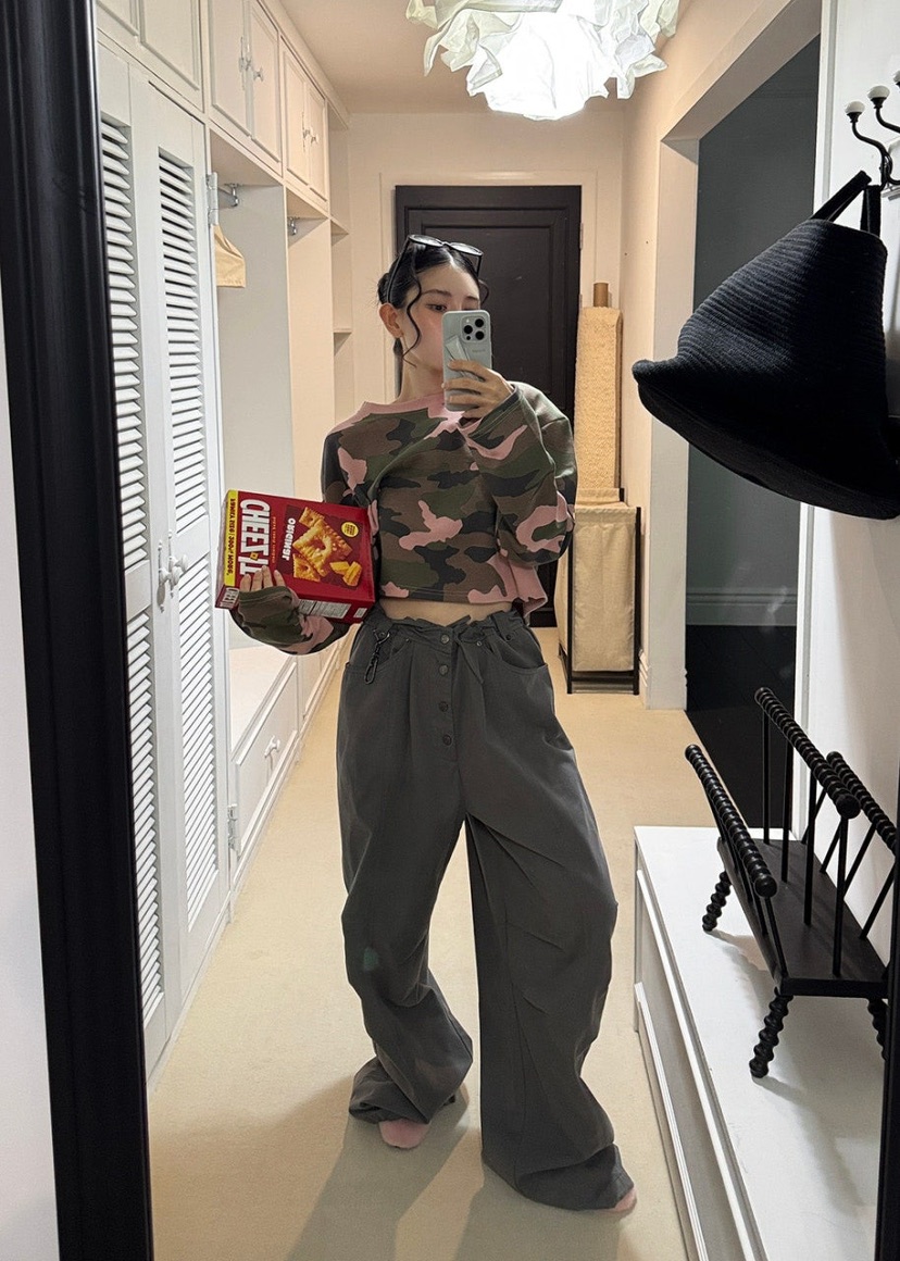 OURWAVE/OUR ROOM東大門㊣代購女裝新品推薦長袖T恤迷彩短款Our Wave/Our Room長袖T恤
