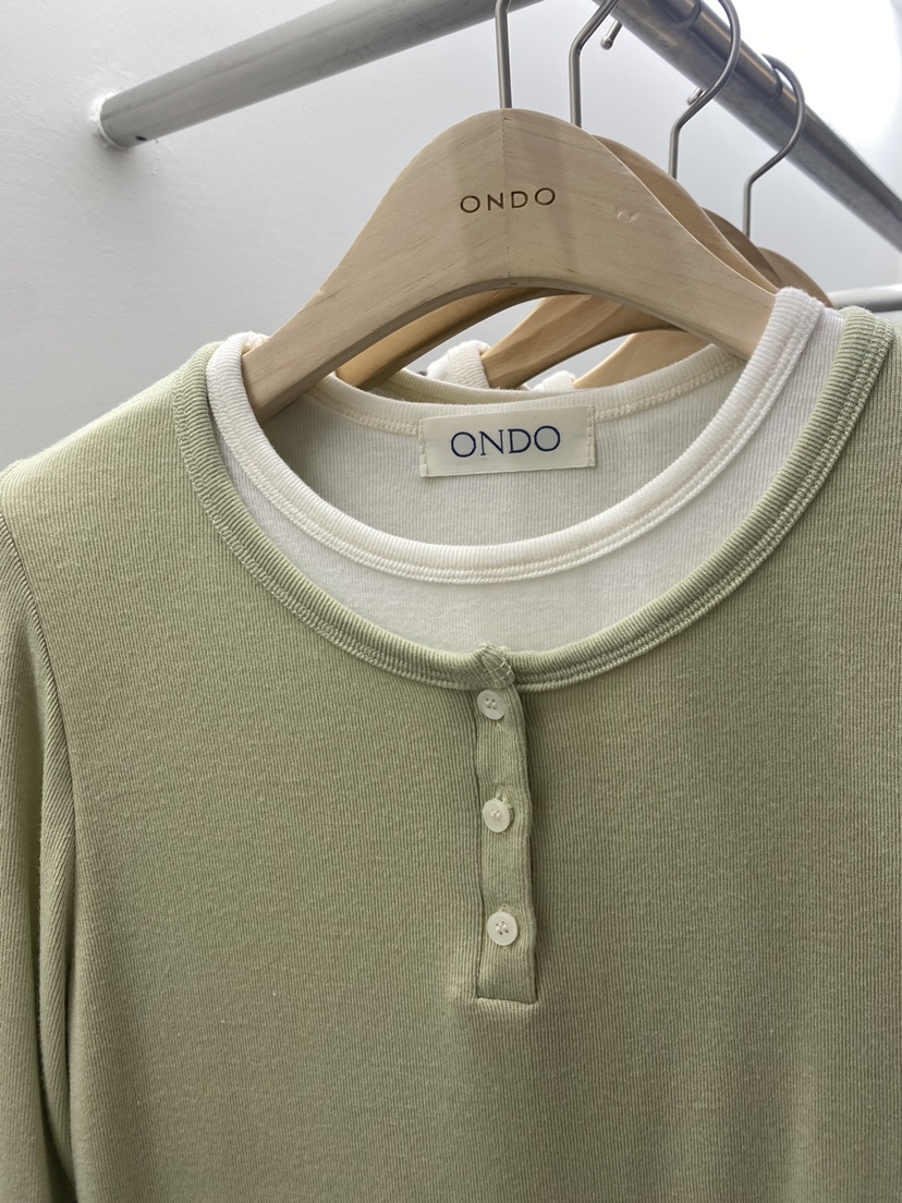 ONDO-P韓國直郵㊣女士新品職業休閑25秋冬長袖T恤假兩件羊毛ONDO-P長袖T恤