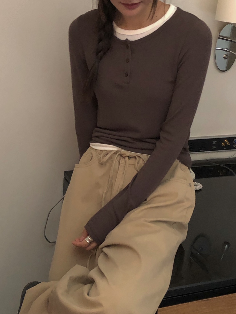 ONDO-P韓國直郵㊣女士新品職業休閑25秋冬長袖T恤假兩件羊毛ONDO-P長袖T恤