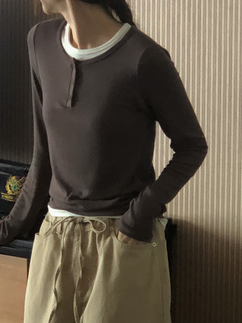 ONDO-P韓國直郵㊣女士新品職業休閑25秋冬長袖T恤假兩件羊毛ONDO-P長袖T恤圖色1