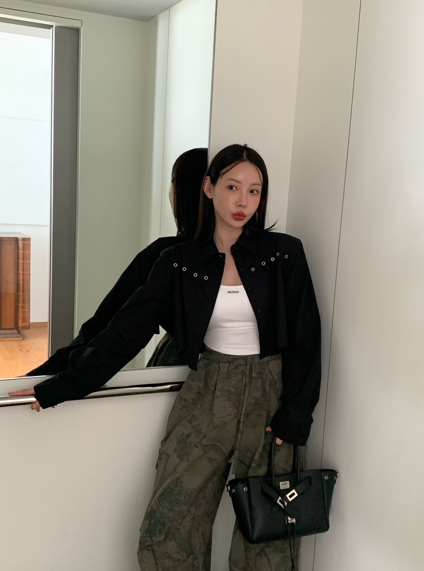 REVE CITE-L韓國直郵㊣女士新品休閑25秋冬襯衫蕾絲衫短款REVE CITE襯衫/蕾絲衫
