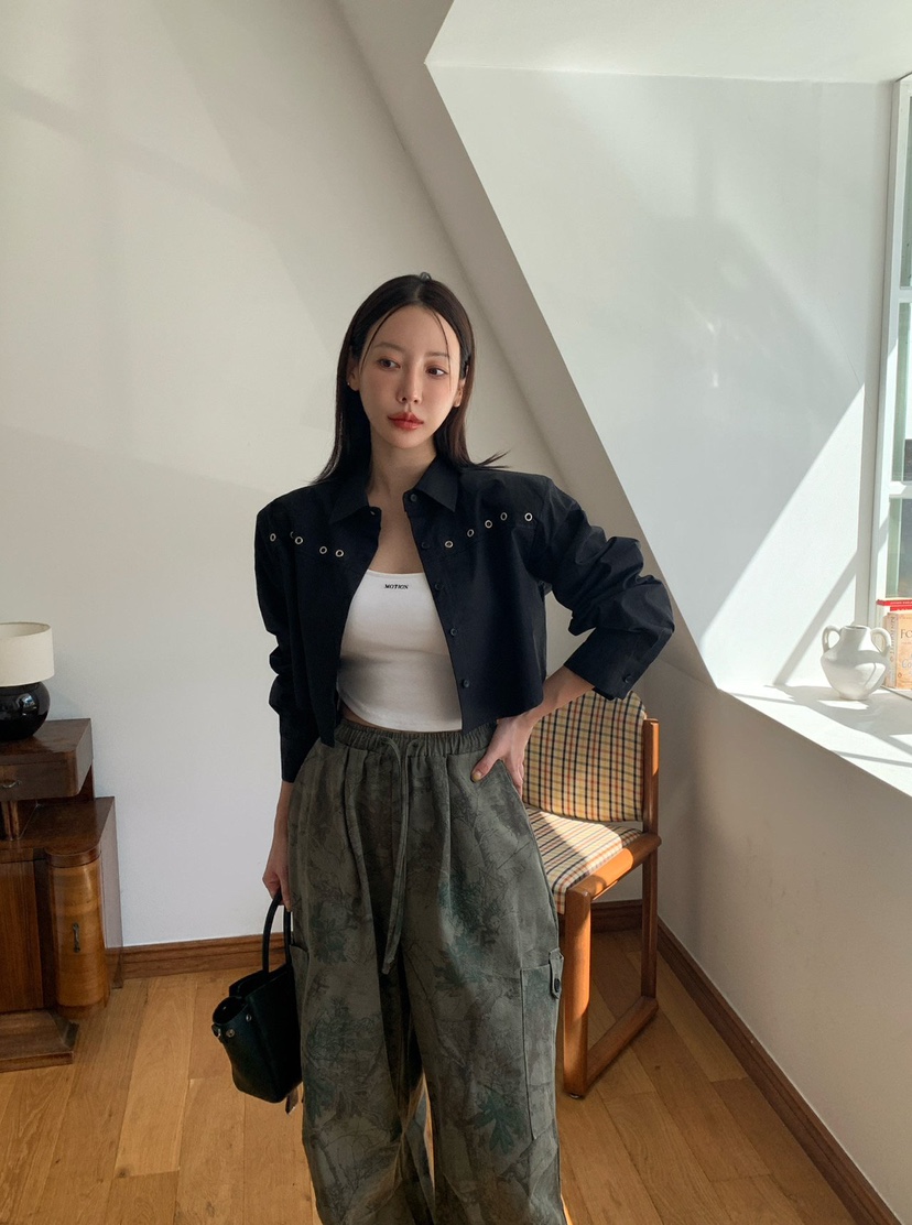 REVE CITE-L韓國直郵㊣女士新品休閑25秋冬襯衫蕾絲衫短款REVE CITE襯衫/蕾絲衫圖色2