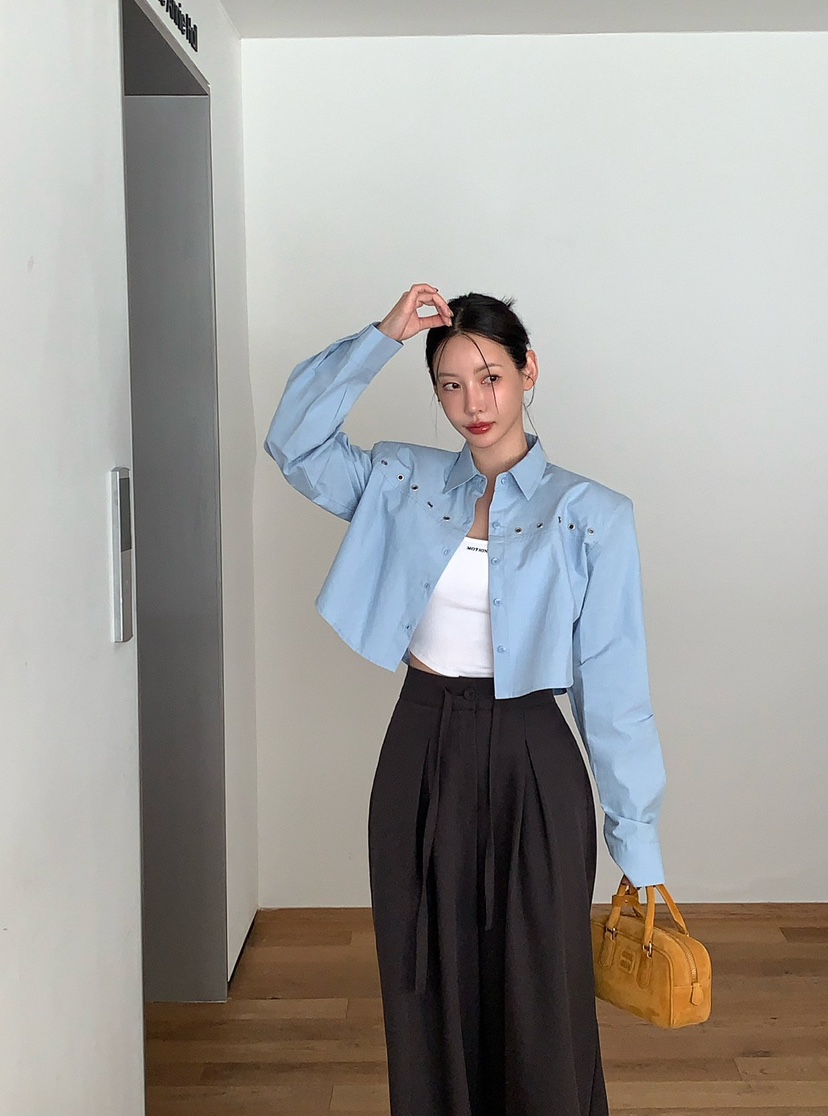 REVE CITE-L韓國直郵㊣女士新品休閑25秋冬襯衫蕾絲衫短款REVE CITE襯衫/蕾絲衫圖色3