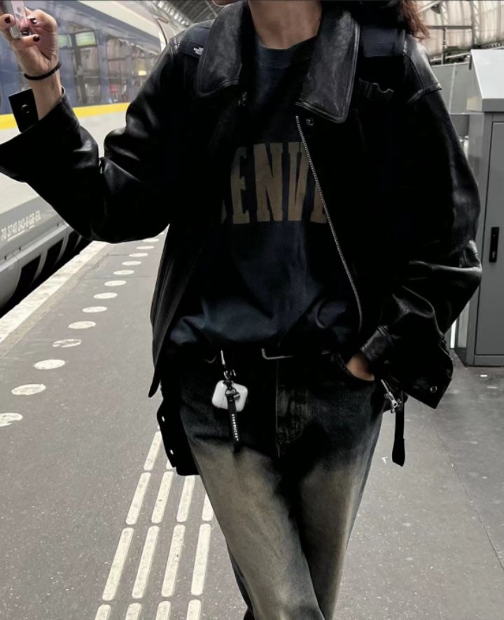 STAY HERE韓國直郵㊣女士新款職業休閑時尚真品25秋冬皮衣皮革STAY HERE皮衣