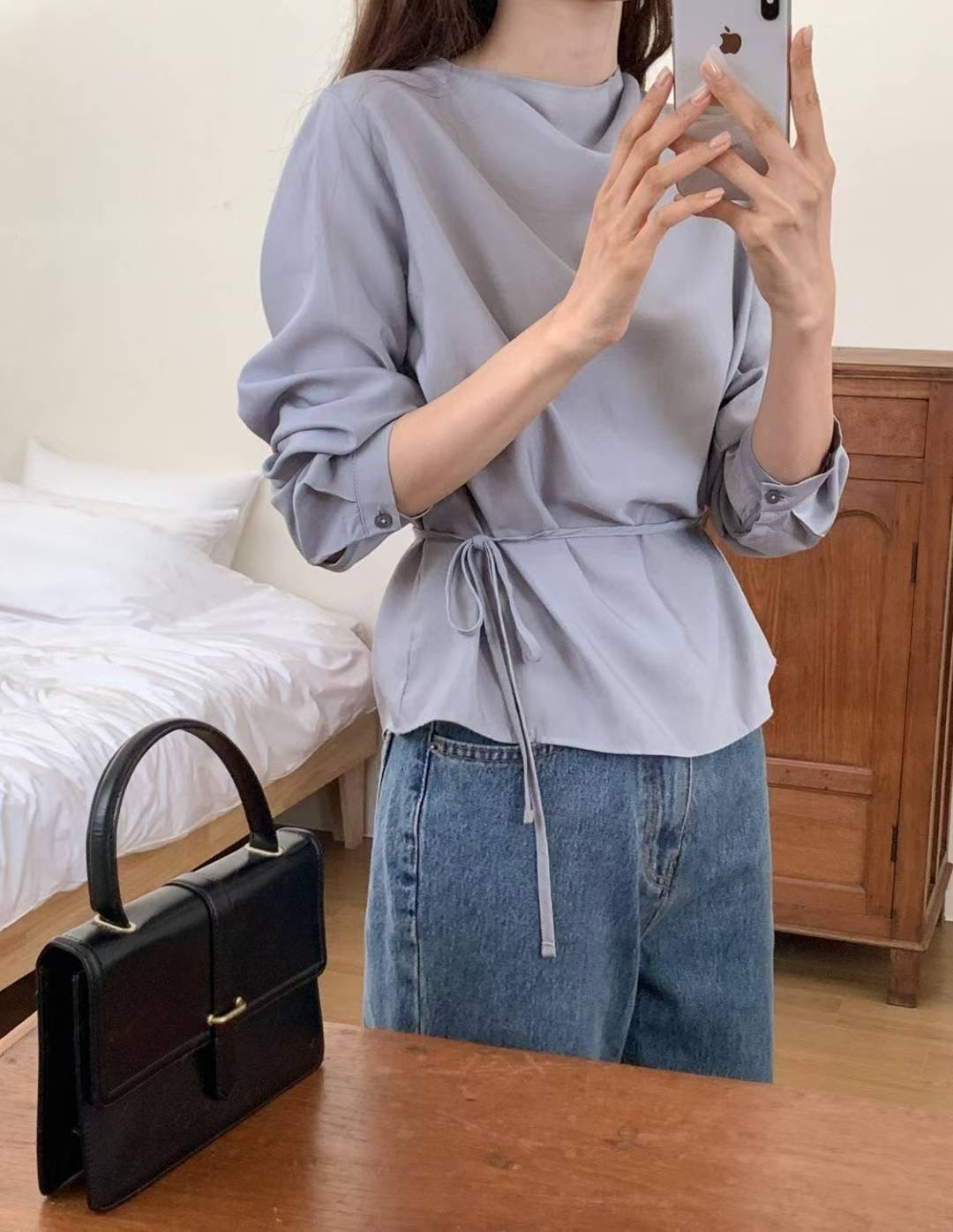 SUNDAY韓國代購㊣女裝新款推薦熱賣職業人氣襯衫蕾絲衫高領SUNDAY襯衫/蕾絲衫圖色1