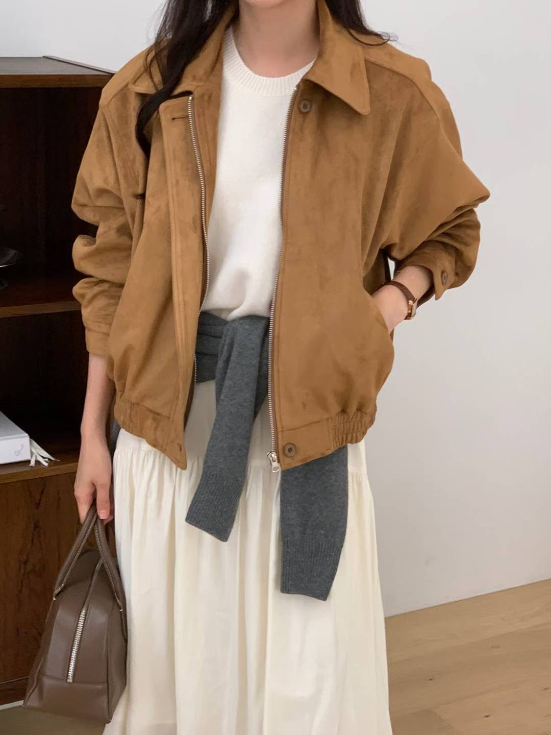 SUNDAY東大門㊣直郵女裝新品職業25秋冬人氣休閑夾克絨面革SUNDAY夾克