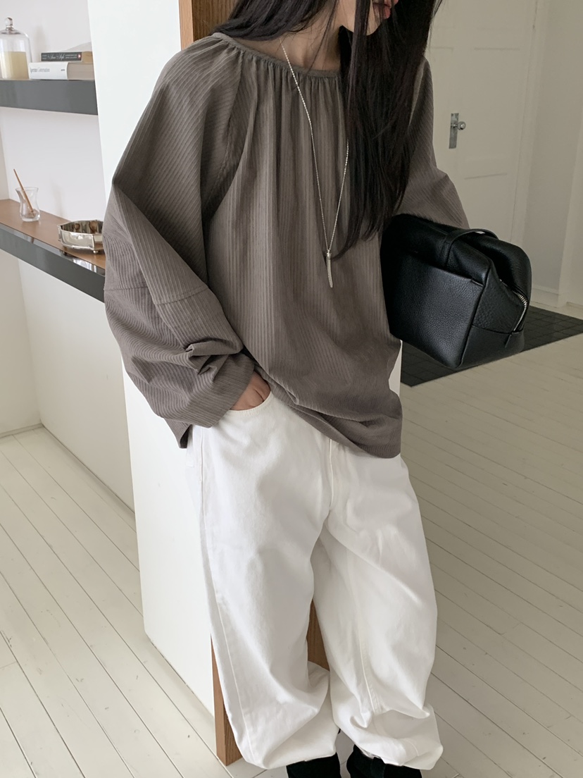 OURS韓國代購㊣女裝新款職業時尚推薦人氣熱賣襯衫蕾絲衫褶皺OURS襯衫/蕾絲衫