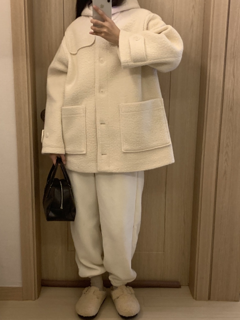 NOUVEAU韓國直郵㊣女裝新款25秋冬職業人氣短款大衣羊駝毛兜帽NOUVEAU短款大衣