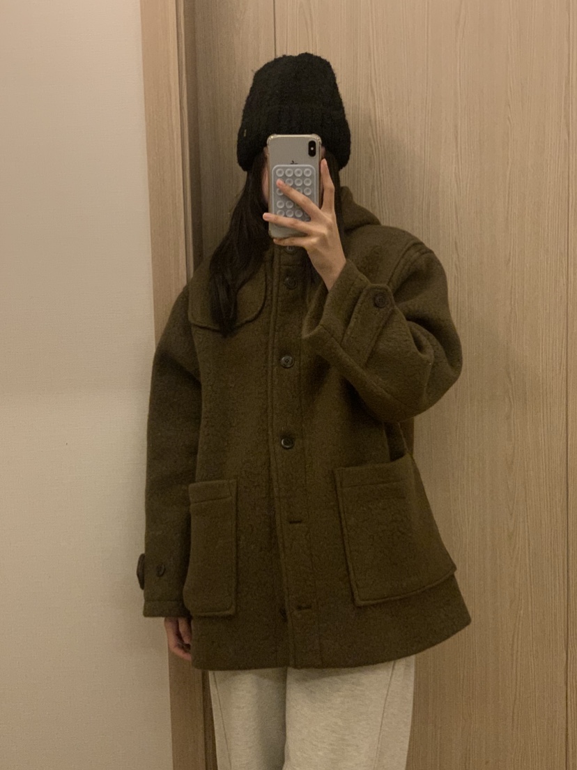 NOUVEAU韓國直郵㊣女裝新款25秋冬職業人氣短款大衣羊駝毛兜帽NOUVEAU短款大衣