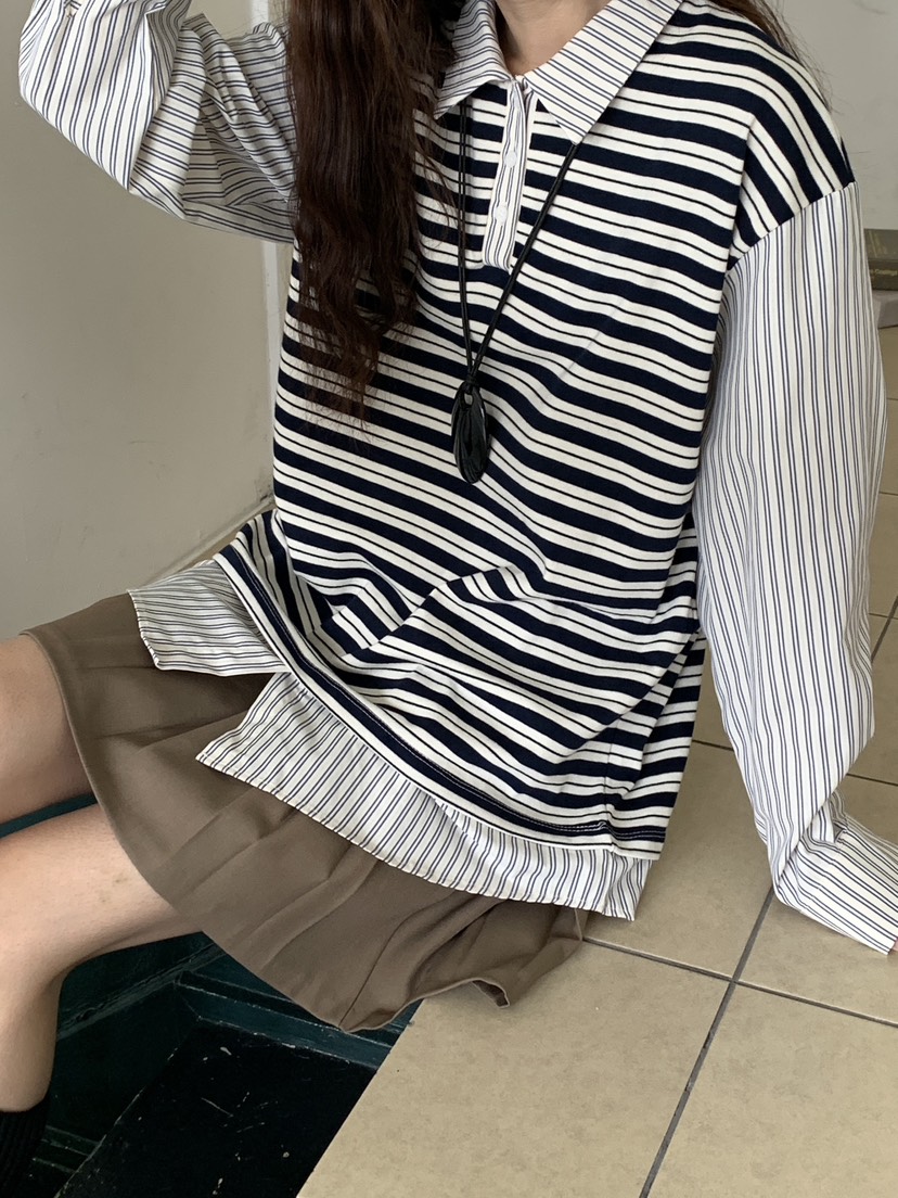 MORE THAN-P東大門㊣實拍女士新款職業25秋冬襯衫蕾絲衫假兩件MORE THAN襯衫/蕾絲衫