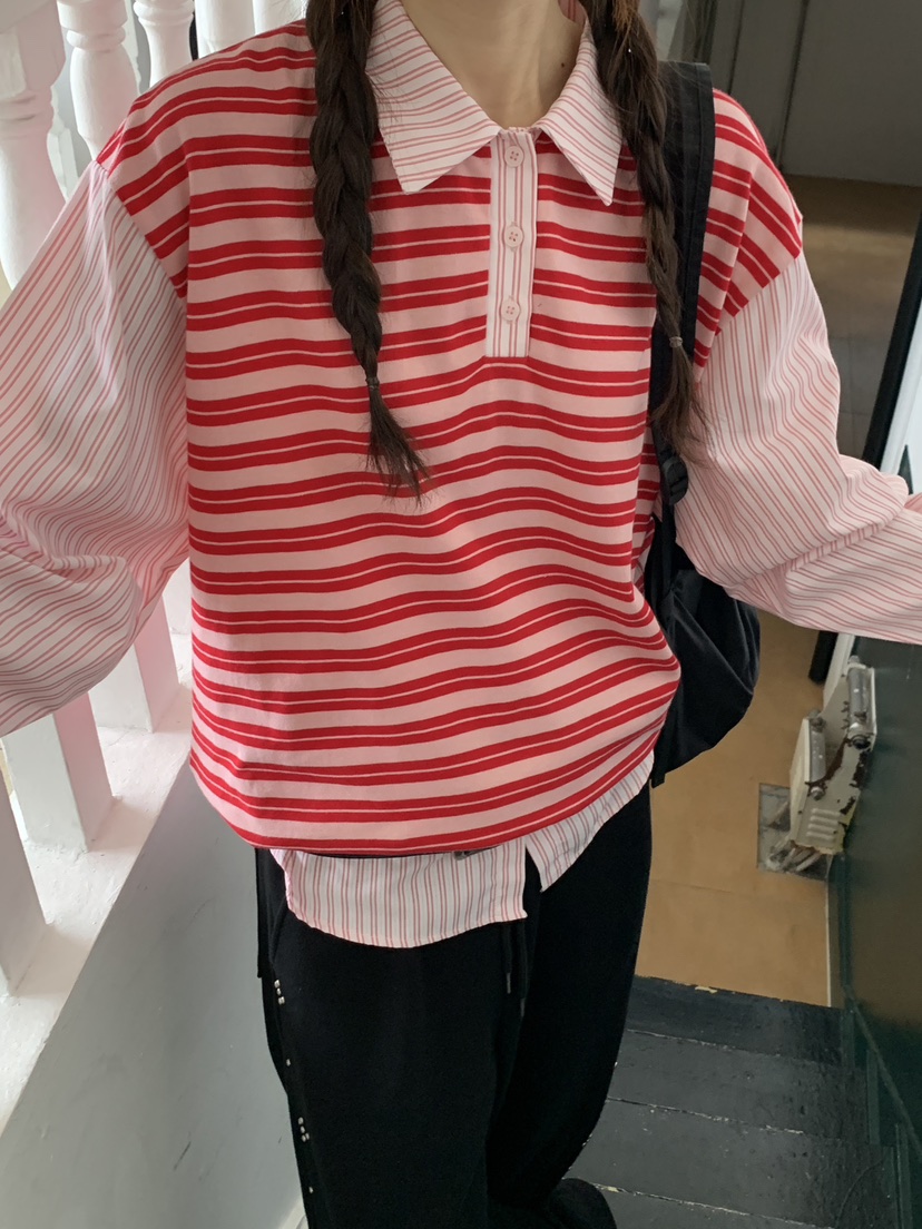 MORE THAN-P東大門㊣實拍女士新款職業25秋冬襯衫蕾絲衫假兩件MORE THAN襯衫/蕾絲衫