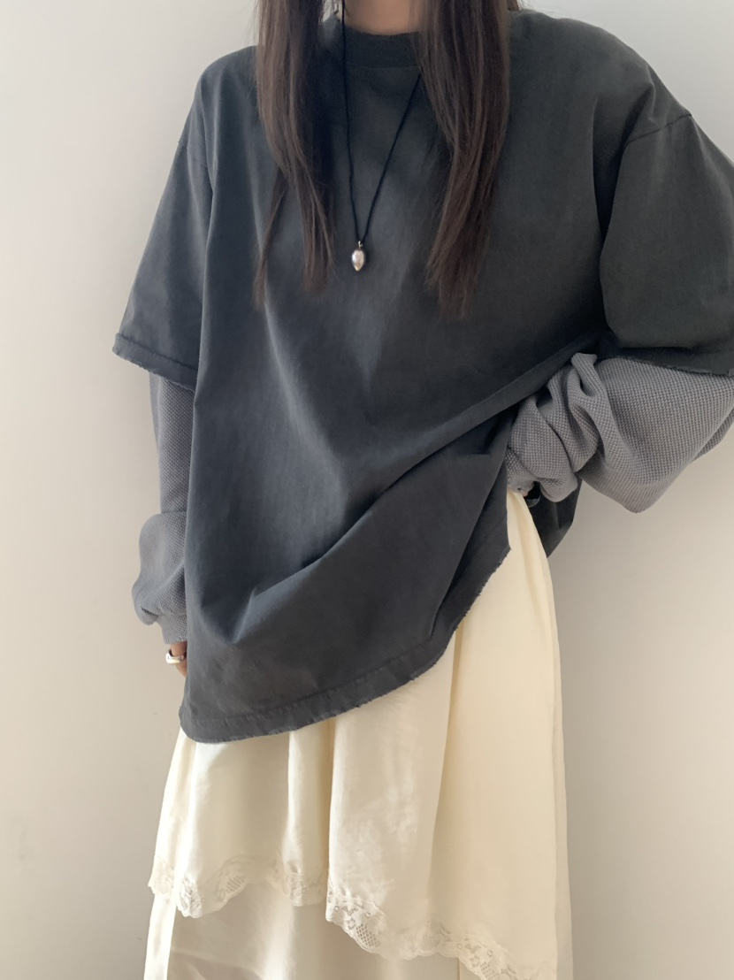 PEBBLE東大門㊣代購女士新品休閑熱賣人氣真品長袖T恤華夫格PEBBLE/LAYER長袖T恤
