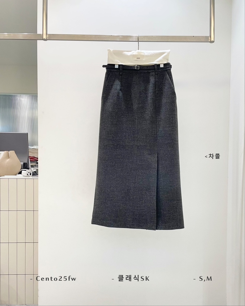 CENTO東大門㊣代購女士新品人氣推薦真品職業休閑長裙含腰帶CENTO長裙圖色2墨色