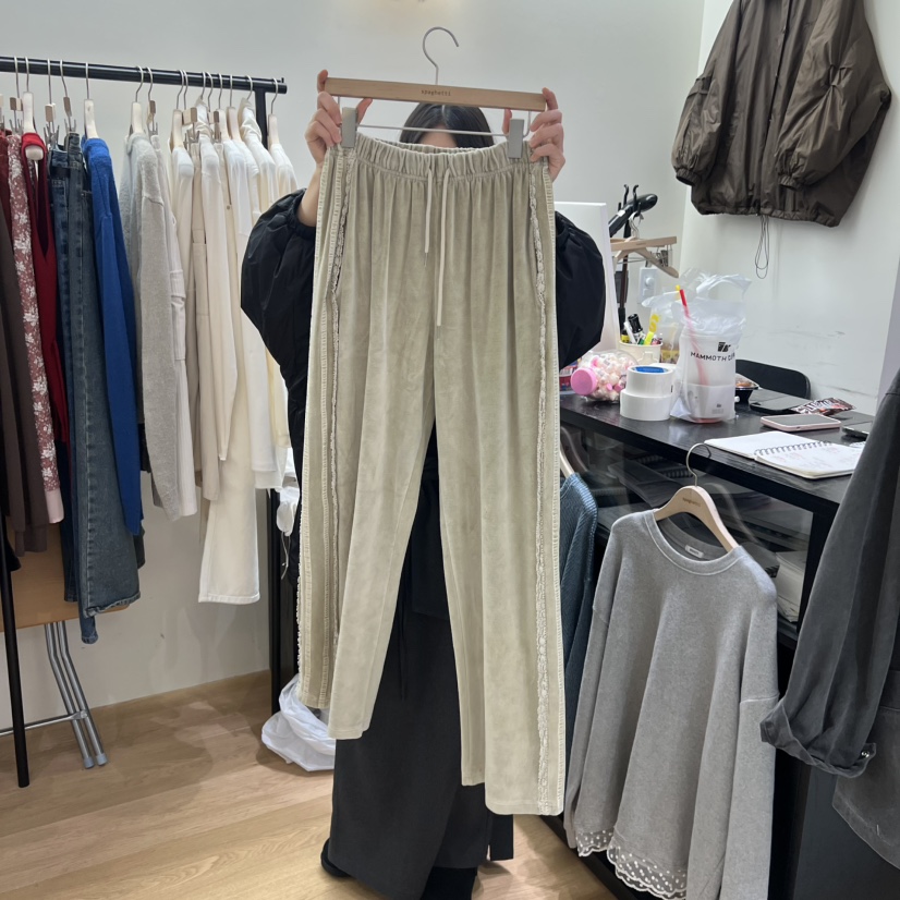 SPAGHETTI東大門㊣直郵女裝新款真品25秋冬人氣休閑褲天鵝絨spaghetti休閑褲圖色1