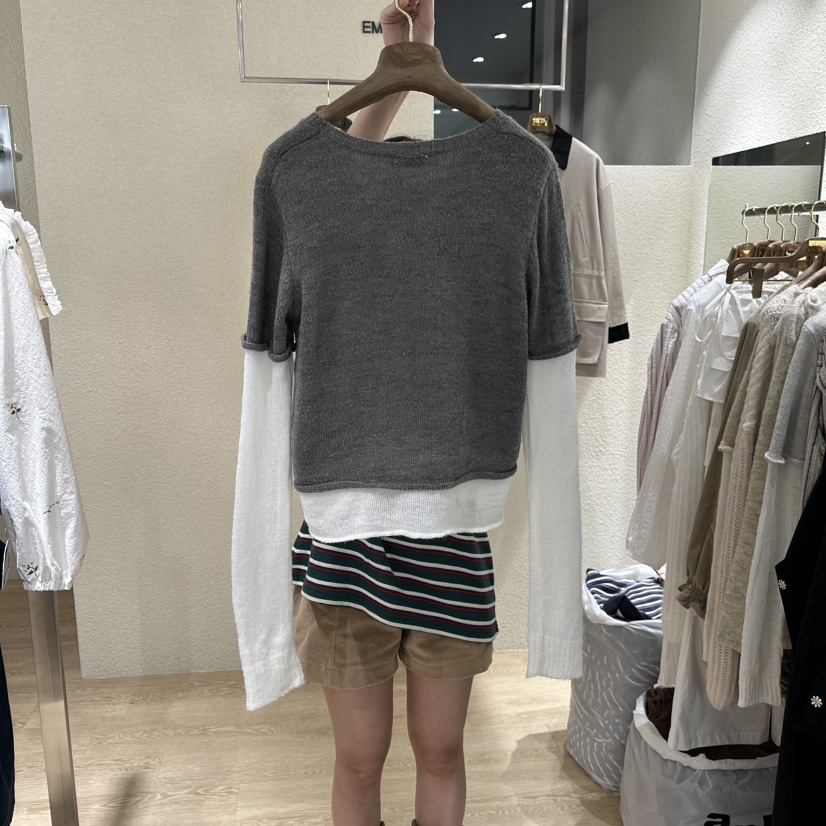 EMPTY韓國直郵㊣女士新款時尚推薦職業25秋冬長袖T恤假兩件EMPTY長袖T恤