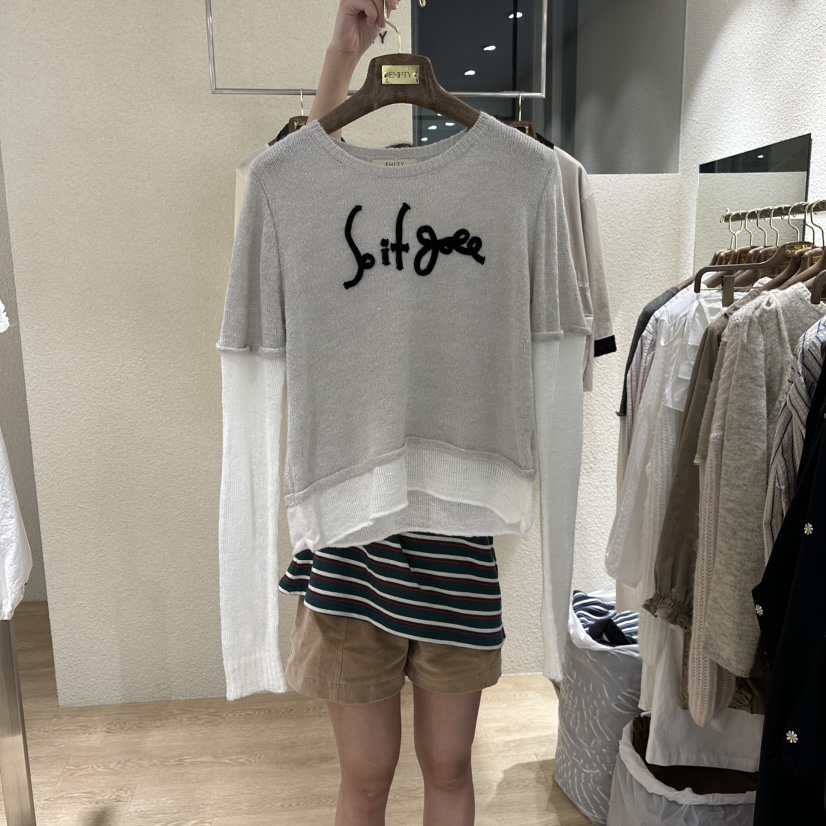 EMPTY韓國直郵㊣女士新款時尚推薦職業25秋冬長袖T恤假兩件EMPTY長袖T恤圖色1