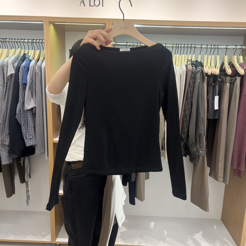 ALOT韓國直郵㊣女裝新品人氣25秋冬熱賣真品長袖T恤羊毛衫船領A LOT長袖T恤圖色3