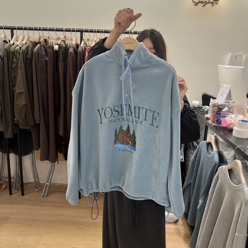 SPAGHETTI韓國直郵㊣女裝新款職業時尚人氣推薦衛衣連帽衫拉鏈spaghetti衛衣圖色2