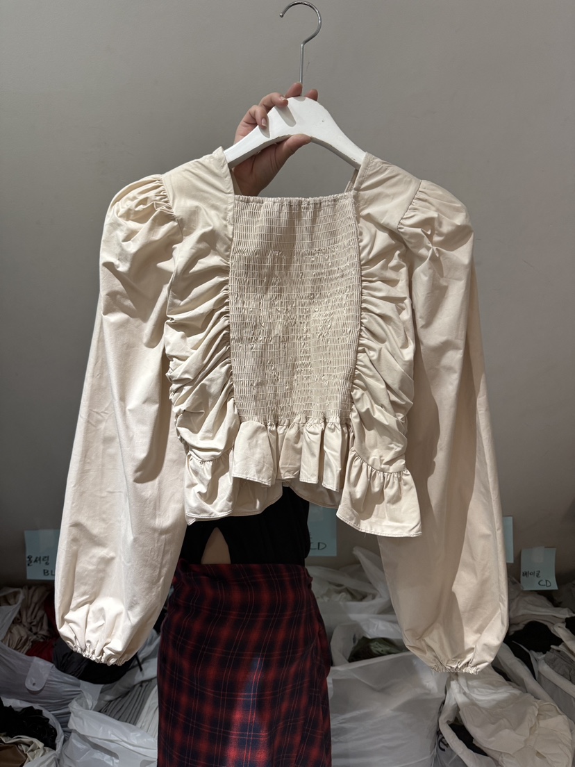 BELITA-L東大門㊣實拍女裝新品25秋冬職業休閑襯衫蕾絲衫褶皺BELITA-L襯衫/蕾絲衫